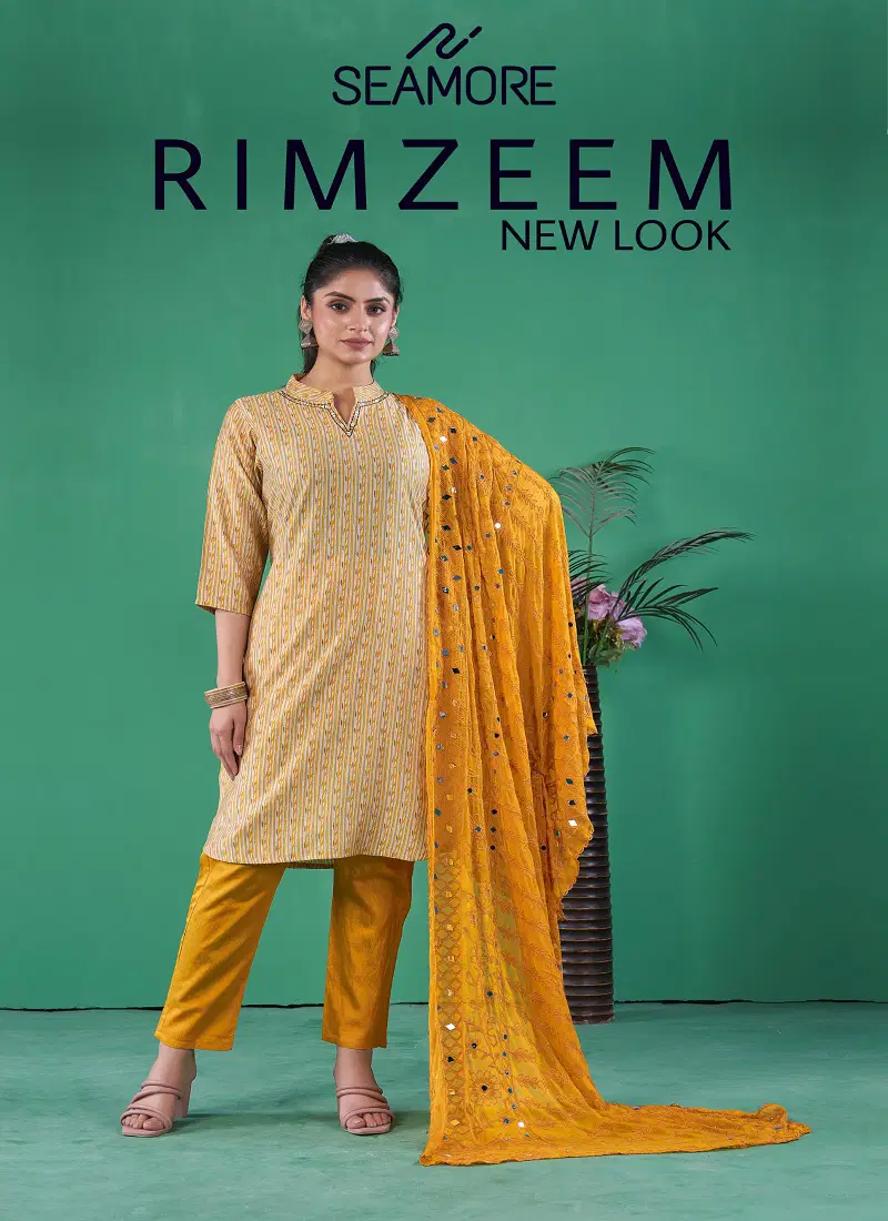 Rim-Zeem By Seamore Cotton Blend Printed Kurti With Bottom Dupatta Suppliers In India Catalog